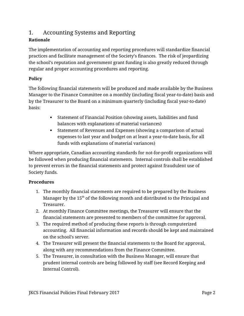 JKCS Finance Policies Final Feb 2017